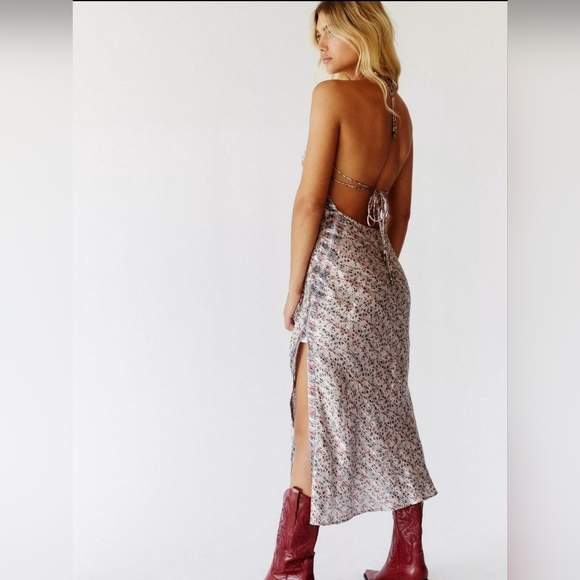 Free People Gia Nina Silk Midi Party Dress Size Large $350 Open Low Back - Picture 2 of 12